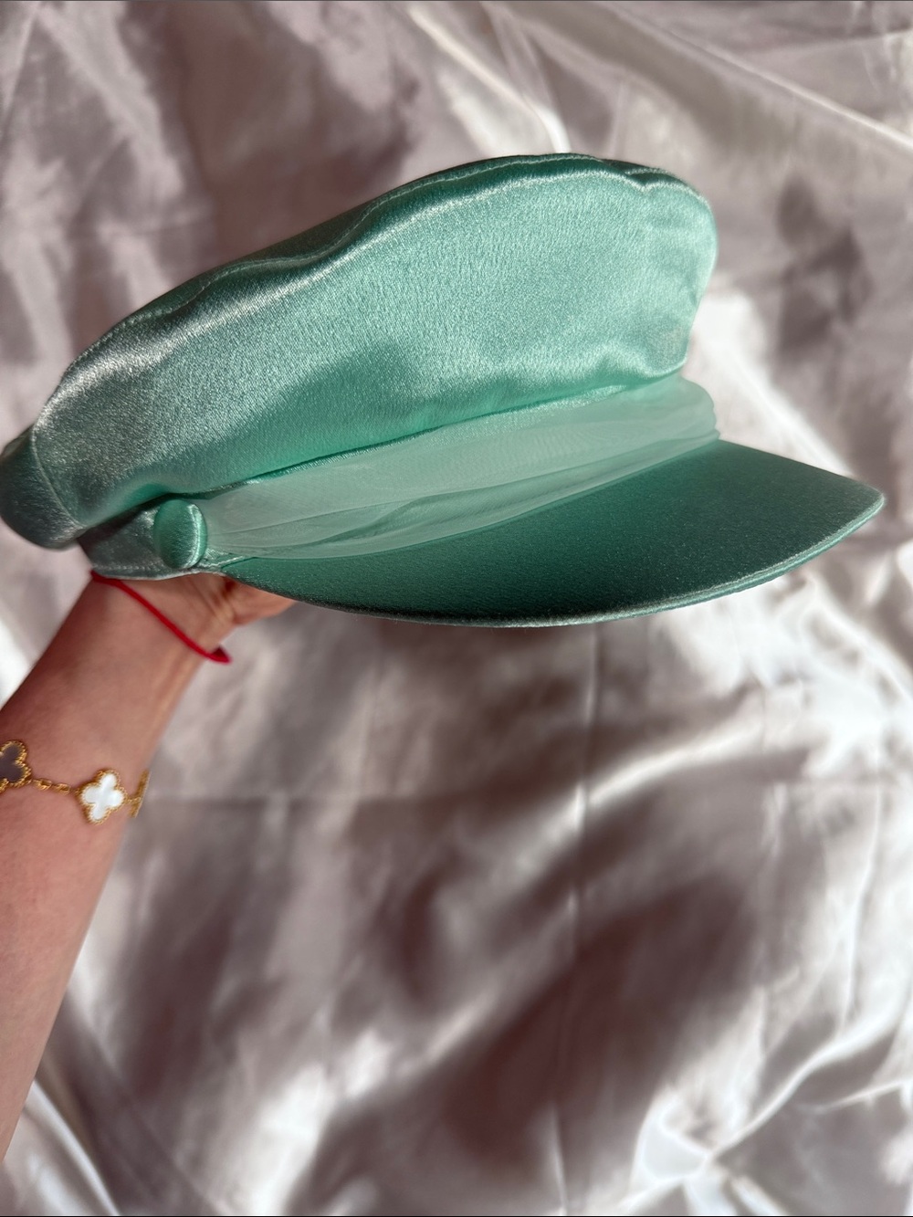 Eugenia Kim Satin Metallic Aqua Blue Sailor Cap